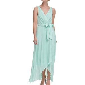 DKNY Chiffon Surplice V-Neck Sleeveless Faux Wrap High-Low Maxi Dress